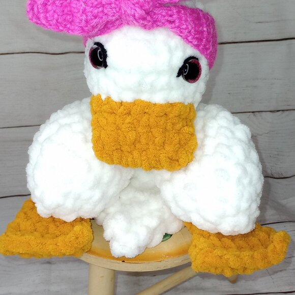 Della Duck Crochet Lovey Plushie with Headband-Handmade by ME! - Picture 6 of 6